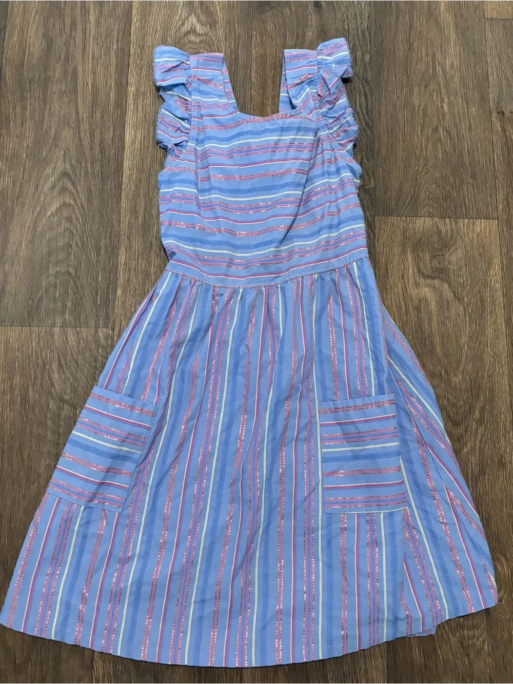 Vince Camuto Girls Multi Striped Ruffle Sleeve Open Back Dress 12 - Picture 1 of 3